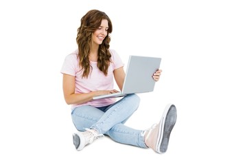 Wall Mural - Young woman using laptop