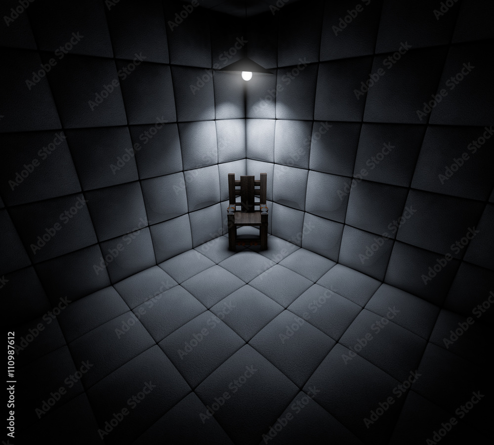 Photo Art Print Dark Cell In Mental Asylum With Chair