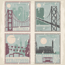 Old Style Grunge Vintage Retro Posters With San Francisco Landma