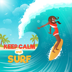 Sticker - Summer Vacation Surfing Flat Colorful Poster 