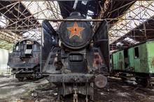 Old Abandoned Steam Trains In Railway Shed, Inota, Hungary