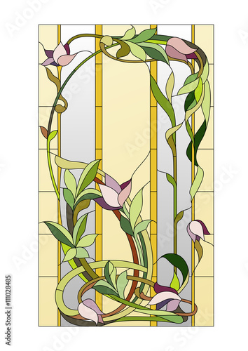 Naklejka na drzwi floral stained-glass pattern
