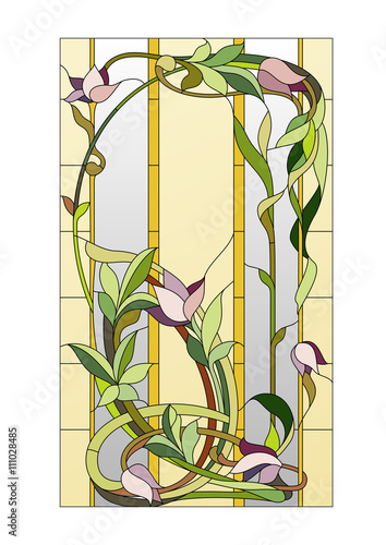 Naklejka nad blat kuchenny floral stained-glass pattern