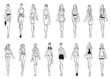 Fashion Models Shows Everyday Outfits Sketch Icons
