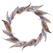 Watercolor brown gray grey feather wreath isolated