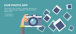 © uglycat - Flat banner. Illustration of hand holding camera with frames.