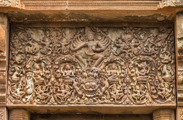 Lintel of sikhoraphum castle rock temple in surin ,Thailand.