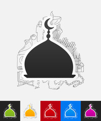 Poster - mosque paper sticker with hand drawn elements