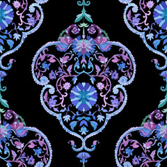 Wall Mural - Watercolor Paisley Seamless Background. Cold Colors.