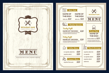 Restaurant or cafe menu design template with vintage retro art deco frame border