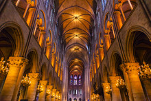 Interior Arches Stained Glass Notre Dame Cathedral Paris France