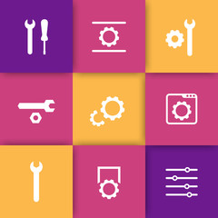 Canvas Print - settings, configuration, development icons for websites and apps, vector illustration