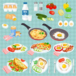Set of pictures cooked eggs. Vector colorful illustration in flat style. Egg Breakfast