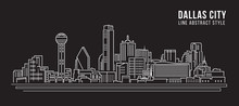 Cityscape Building Line Art Vector Illustration Design - Dallas City