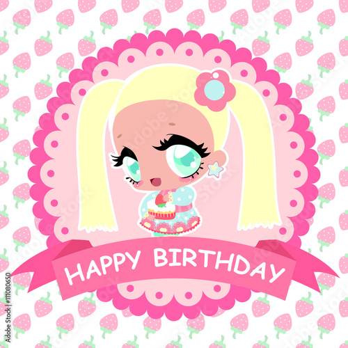 Little Sweet Girl Happy Birthday Banner Greeting Card With A