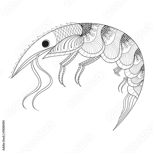 Hand Drawn Zentangle Shrimp For Adult Anti Stress Coloring