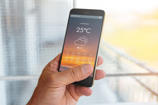 smart phone with weather forecast