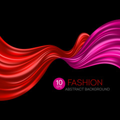 Red flying silk fabric. Fashion background. Vector illustration