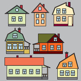 Fototapeta  - Drawings of individual buildings. Large and small. Vector illustration.