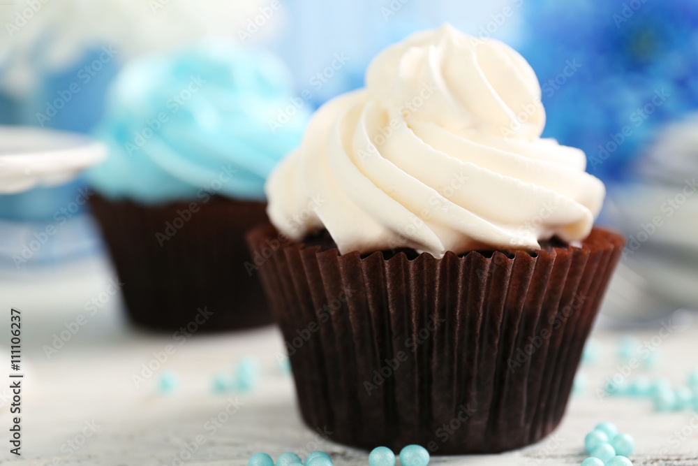 Cupcakes on wooden table