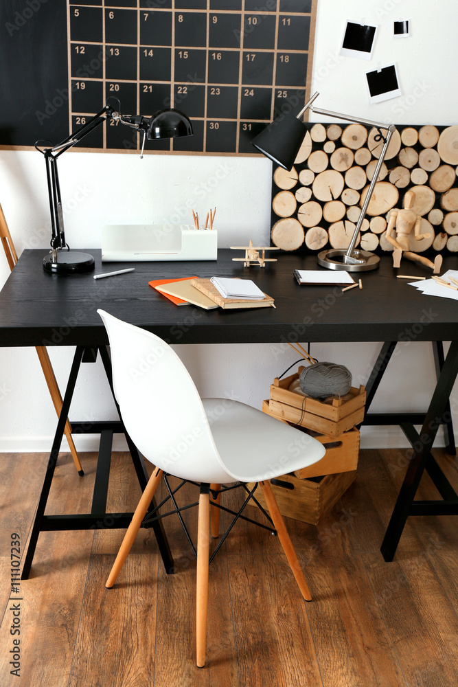 Desktop of creative person with different items indoors