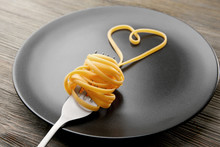 Heart made with pasta on the plate