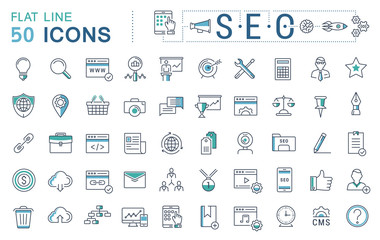 Wall Mural - set vector flat line icons seo