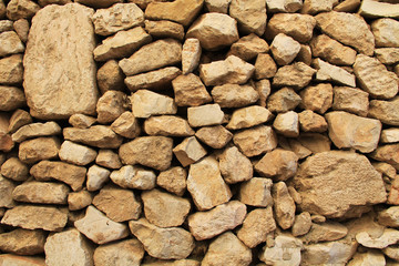 Close-up of a stone wall outside the temple mount, Jerusalem, Israel.  Wall has two large stones for copy space. 