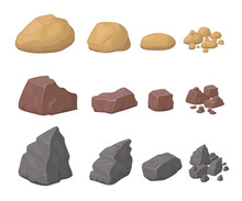Rocks, Stones Set Various Cartoon Styled Rocks And  Minerals