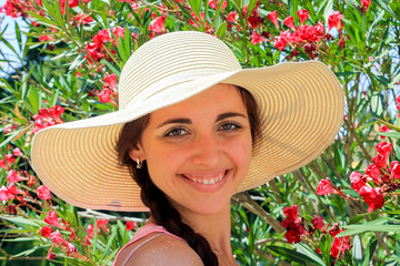 Portrait of Beautiful Summer Girl in Lady's Hat, Italy