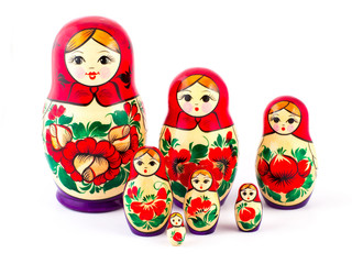 Russian nesting dolls. Babushkas or matryoshkas. Set of 7 pieces