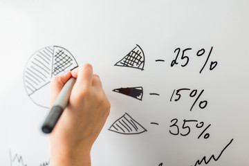 Canvas Print - close up of hand drawing pie chart on white board