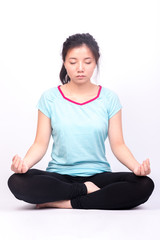 young women do yoga, isolated background