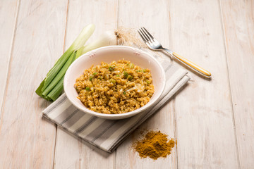 Canvas Print - rice with leek and curry