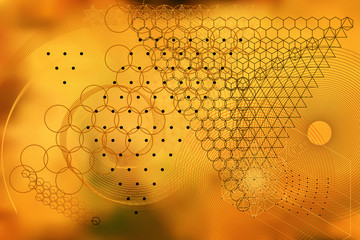 Wall Mural - Sacred geometry symbols and elements background. Gold color. Cosmic, universe, big bang, alchemy, religion, philosophy, astrology, science, physics, chemistry, golden cut and spirituality themes