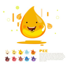 Pee Character And Colour Level. Infographic - Vector