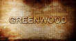 greenwood, 3D rendering, text on a metal background