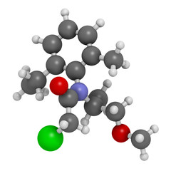 Poster - Metolachlor herbicide (weed killer) molecule. 3D rendering.  