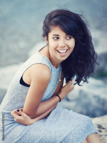 Portrait Of Beautiful Hispanic Latino White Girl Woman With Brown