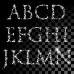 Poster - Alphabet set of silver glittering stars.