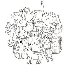 Circle shape pattern with cute cats for coloring book