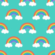 © cosmic_pony - Flat design, cartoon rainbow seamless pattern background.