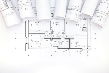 Poster - architectural project and scrolls blueprint plans