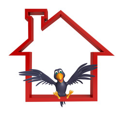 Sticker - fun Crow cartoon character with home sign