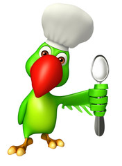 Poster -  Parrot cartoon character with spoon  and chef hat