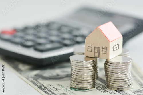 Zdjęcie XXL Dom na filarach z pieniędzmi sugerujący inwestycje w nieruchomości