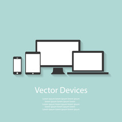 Wall Mural - Set of computer monitors, laptops, tablets and mobile phones. Electronic gadgets, isolated, on white background