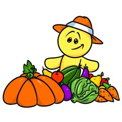 Wall Mural - Smiley character fruit  vegetables harvest cartoon illustration isolated image
