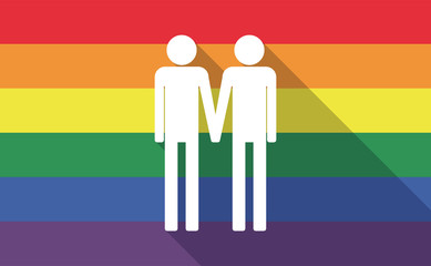 Poster - Long shadow gay pride flag with a gay couple pictogram