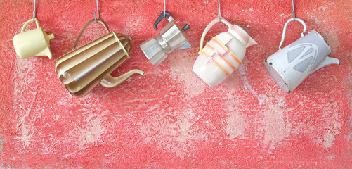 Wall Mural - vintage coffee pots, free copy space